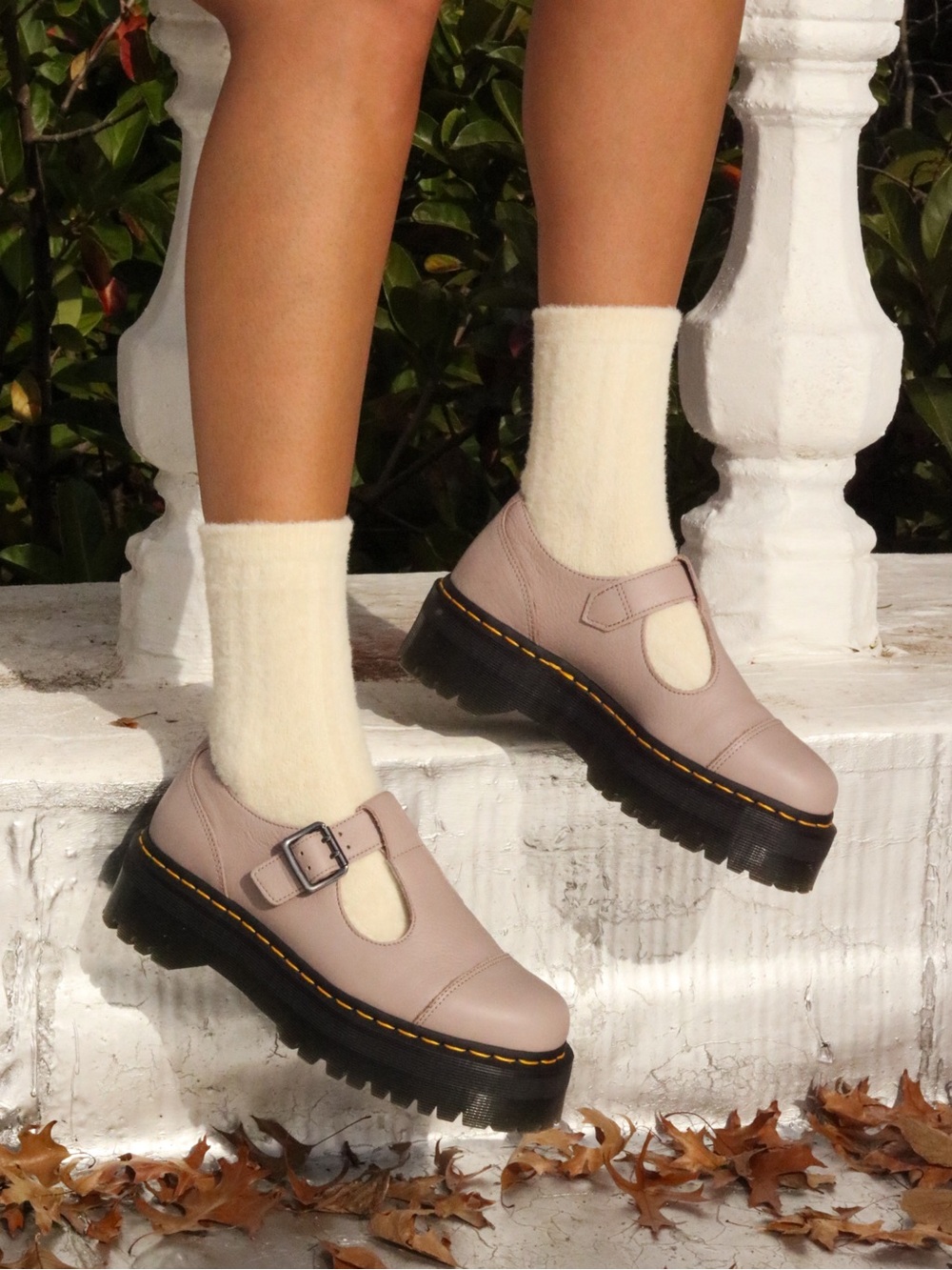 Dr. Martens | Bethan Pisa Leather Platform Mary Jane Shoes in Vintage Taupe - Picture 3 of 14